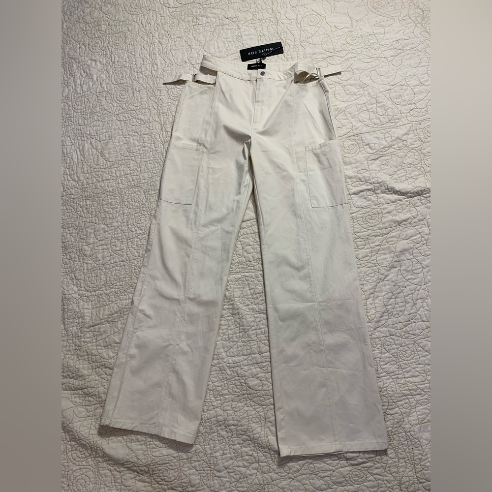 New White Fox While We're Young Cutout Wide-Leg Cream Cargo Pants Size Small